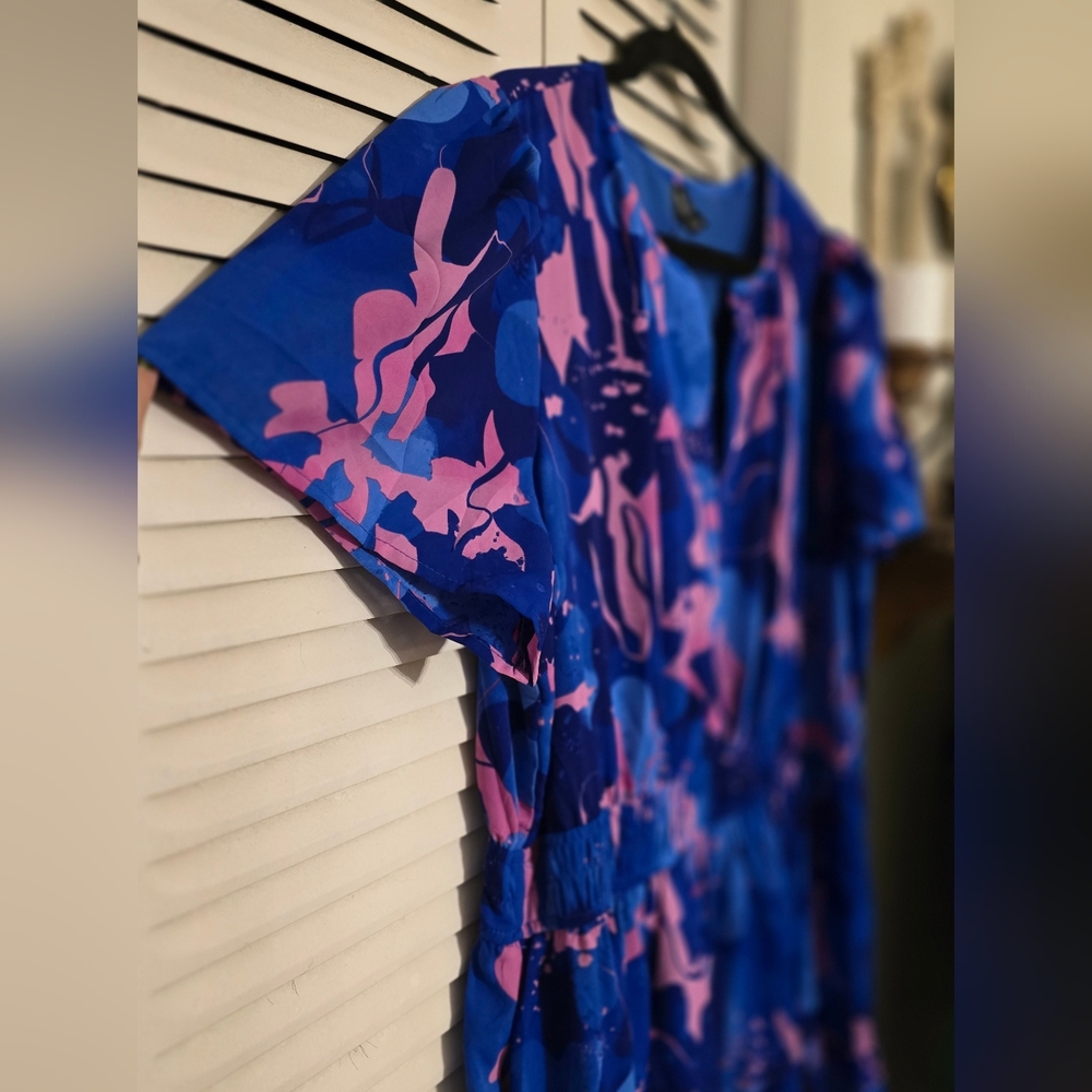 NWOT PrettyGarden Vibrant Blue and Pink Women's Midi Dress - Picture 9 of 11